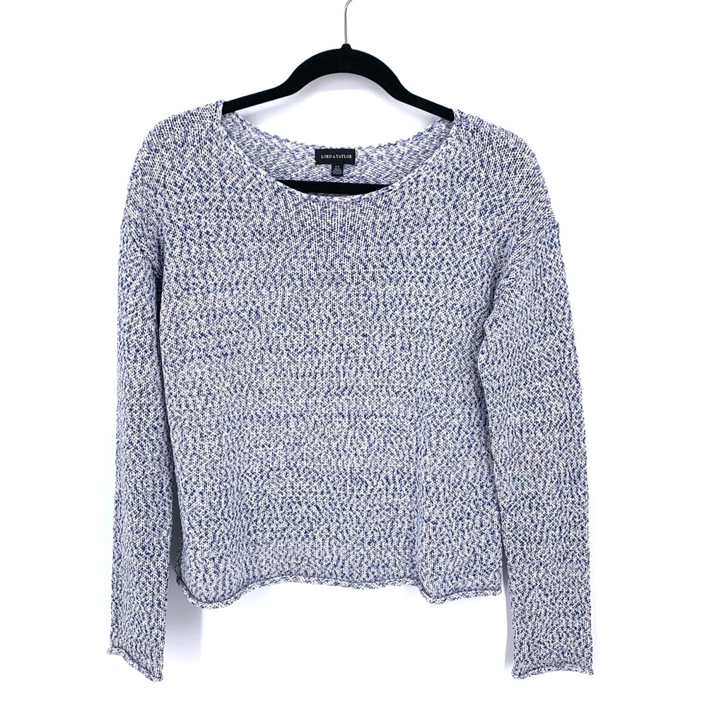 Lord & Taylor Boxy Blue Marled Crew Neck Sweater Size Small Petite